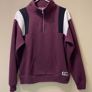 Pink Victoria’s Secret Fleece sweater. 1/4 zip mock neck. XS loose. Chest 40”
